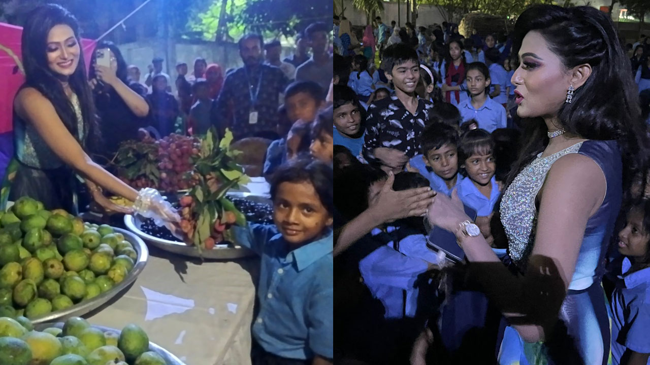 সুবিধা বঞ্চিত শিশুদের সঙ্গে অধরা খান। ছবি : সংগৃহীত।