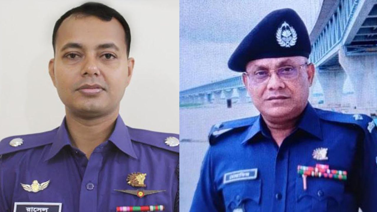 অতিরিক্ত পুলিশ সুপার রাসেল মনির  ও ওসি শেখ মোহাম্মদ মোস্তাফিজুর রহমান। ছবি : সংগৃহীত