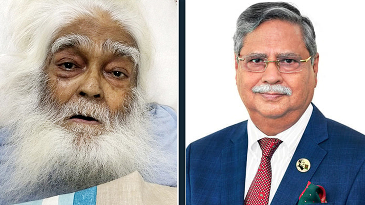 বীর মুক্তিযোদ্ধা সিরাজুল আলম খান ও রাষ্ট্রপতি মো. সাহাবুদ্দিন। ছবি : সংগৃহীত