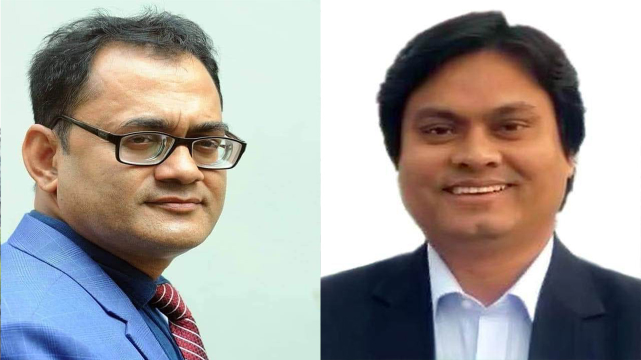 সভাপতি ফসিহ উদ্দীন মাহতাব ও সাধারণ সম্পাদক মাসউদুল হক। ছবি : কালবেলা