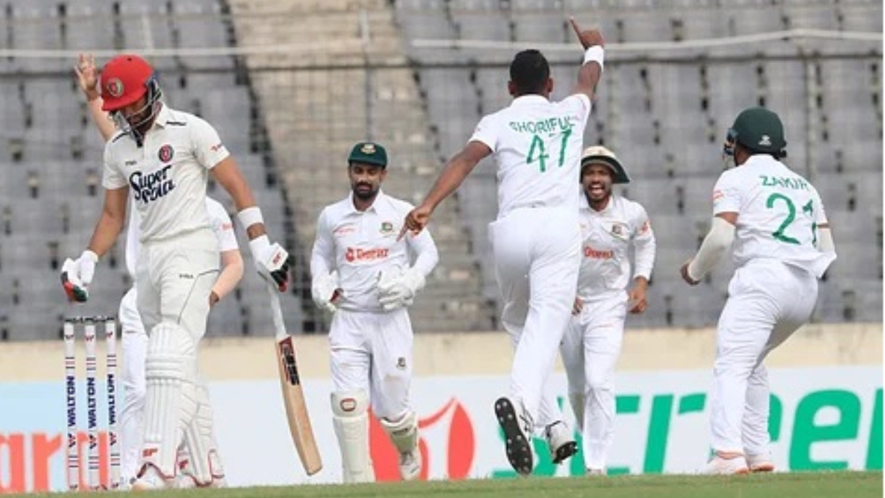 আফগান ওপেনার ইব্রাহিম জাদরানকে আউট করার পর শরিফুলের উল্লাস।  ছবি: সংগৃহীত