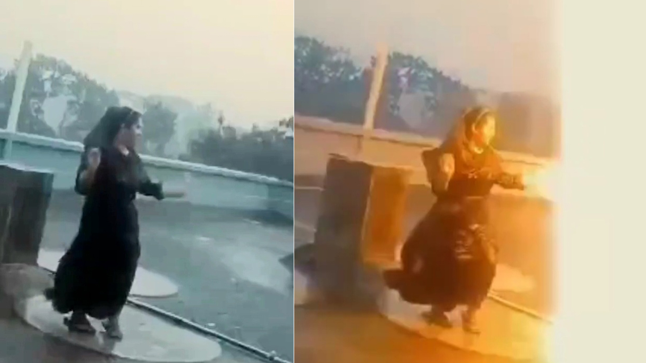 বৃষ্টিতে ভিজে তরুণীর টিকটক