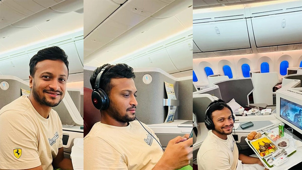 বিমান বাংলাদেশের ফ্লাইটে দেশে ফিরে আসেন সাকিব আল হাসান। ছবি : সংগৃহীত