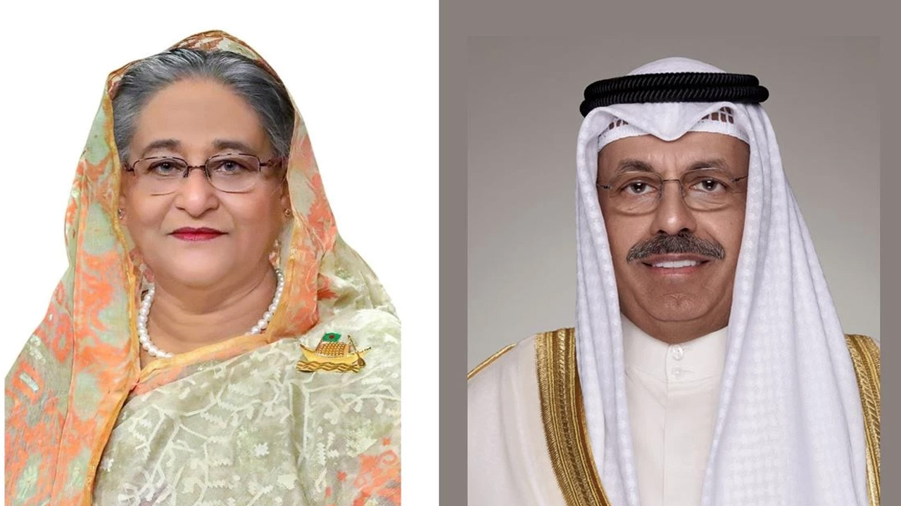 প্রধানমন্ত্রী শেখ হাসিনা এবং কুয়েতের প্রধানমন্ত্রী শেখ আহমদ নওয়াফ আল-আহমাদ আল-সাবাহ।