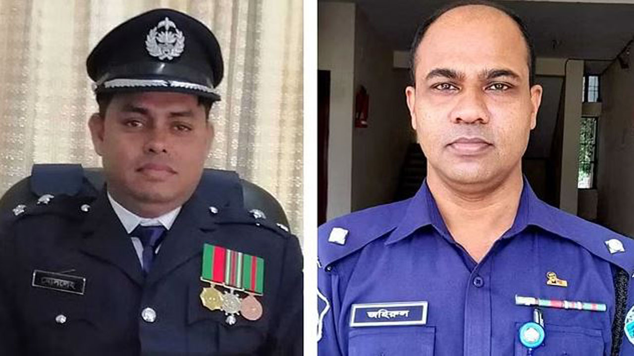 লক্ষ্মীপুর সদর মডেল থানার ওসি মোসলেহ উদ্দিন (বাঁয়ে) ও শহর পুলিশ ফাঁড়ির ইনচার্জ জহিরুল আলম। ছবি : সংগৃহীত