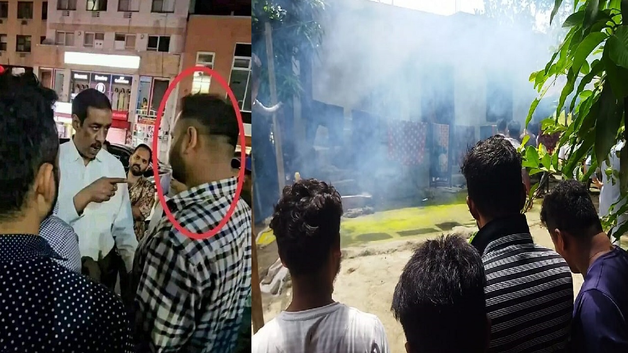 শামীম ওসমানের সঙ্গে তর্করত যুবক (বায়ে), নোয়াখালীর বাড়িতে হামলা। ছবি : সংগৃহীত