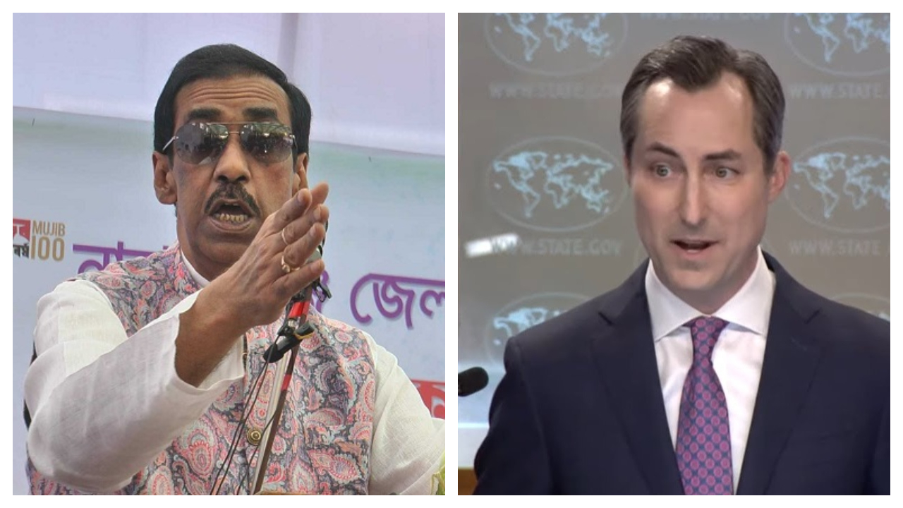 নারায়ণগঞ্জ-৪ আসনের সংসদ সদস্য এ কে এম শামীম ওসমান ও মার্কিন পররাষ্ট্র দপ্তরের মুখপাত্র ম্যাথু মিলার। ফাইল ছবি