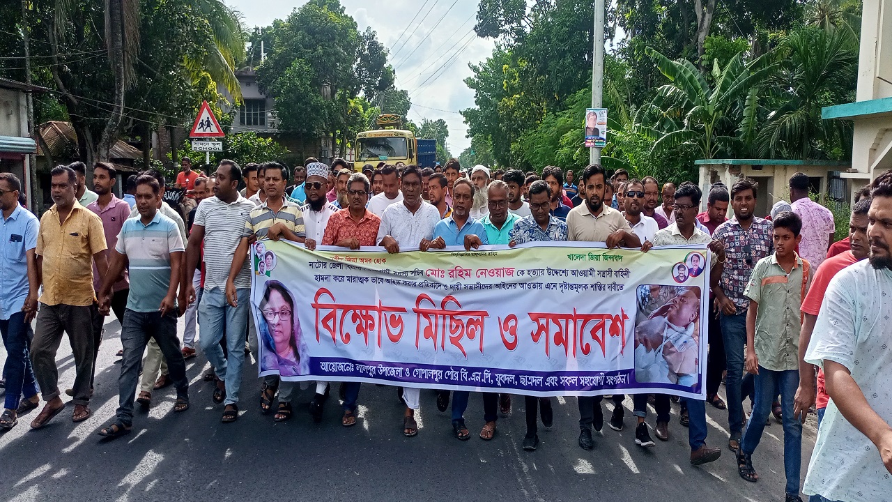 নাটোর জেলা বিএনপির বিক্ষোভ মিছিল। ছবি: কালবেলা