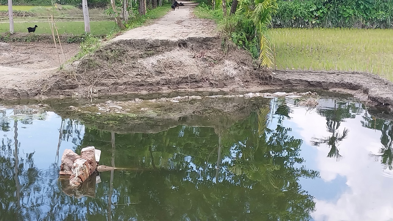 ধরলার তীব্র স্রোতে ভেঙে পড়েছে নতুন ব্রিজ। ছবি : কালবেলা