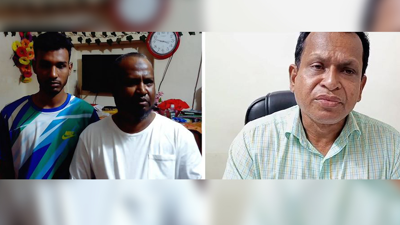 খুলনা নগরীর টুটপাড়া এলাকার আশিকুর রহমান ও তার বাবা আইয়ুব আলী (বাঁয়ে) এবং অভিযুক্ত চিকিৎসক জওহর লাল সিংহ। ছবি: কালবেলা
