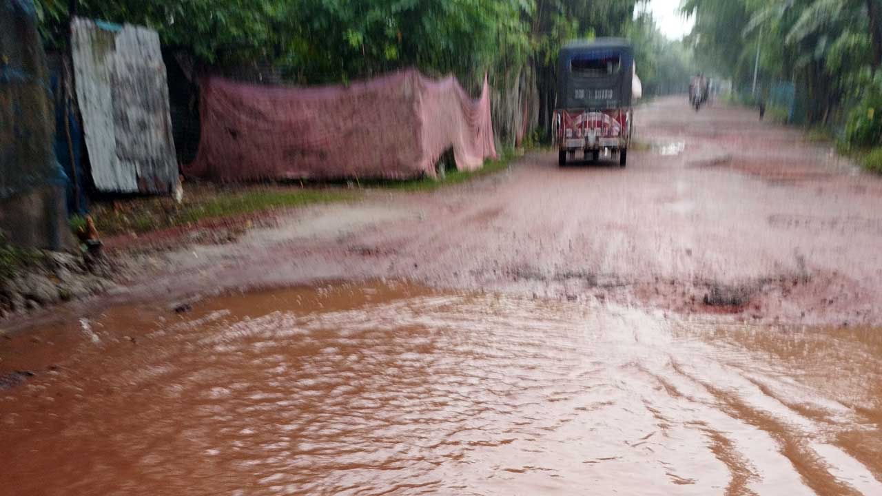 সংস্কার না হওয়ায় সড়কের কার্পেটিং উঠে গিয়ে বড় গর্তের সৃষ্টি হয়েছে। ছবি : কালবেলা