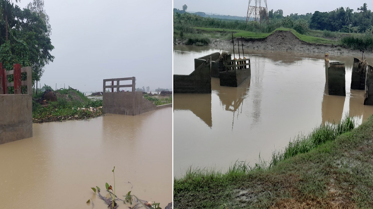 আনোয়ারা কান্দরিয়া খালের স্লুইসগেট (বাঁয়ে) ও দক্ষিণ ইছাখালী ফকিরহাট স্লুইসগেট। ছবি : কালবেলা