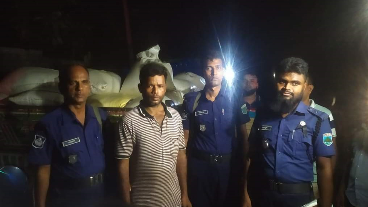 সিরাজগঞ্জের শাহজাদপুরে বৃহস্পতিবার রাতে টিসিবির চাল পাচারকালে চালকসহ ট্রাকটি জব্দ করা হয়। ছবি: কালবেলা