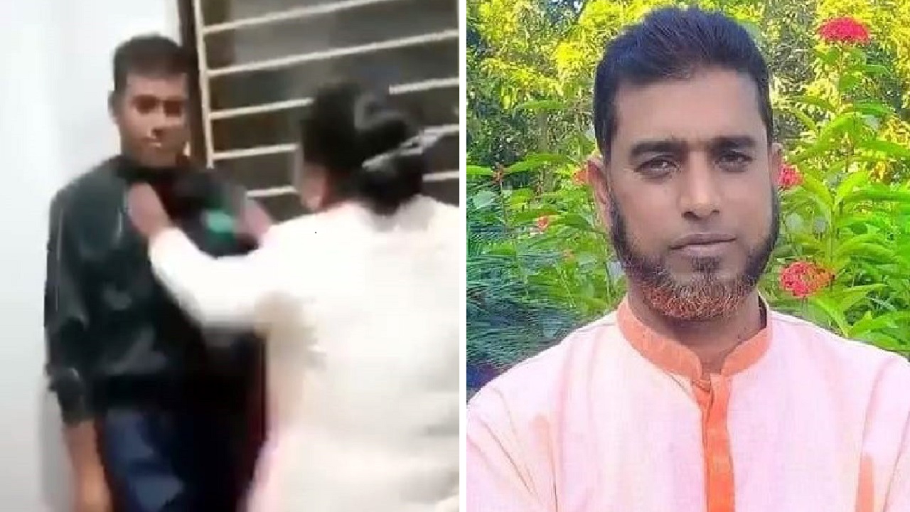 ধুনট উপজেলা পরিষদের ভাইস চেয়ারম্যান ও আওয়ামী নেতা মহসীন আলম (ডানে) ও ভাইরাল ভিডিওচিত্র। ছবি : সংগৃহীত