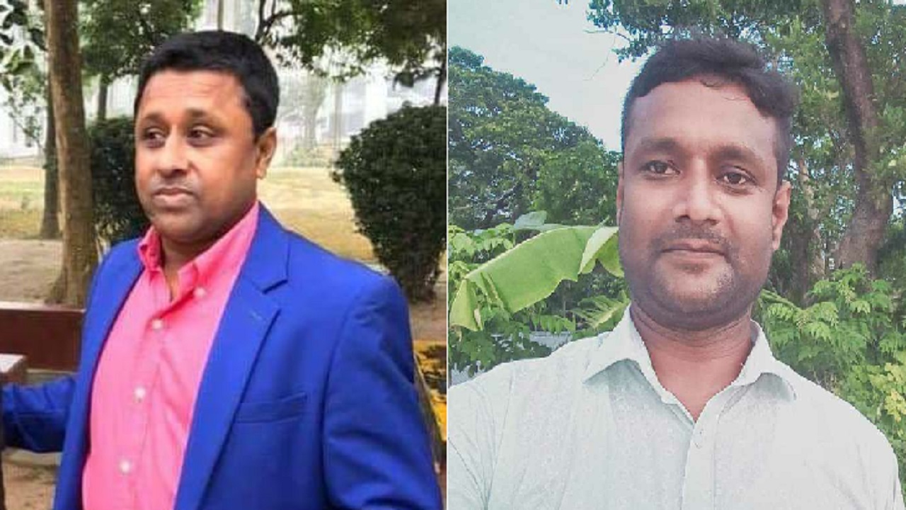প্রধান শিক্ষক ওমর ফারুক দোলন ও সহকারী শিক্ষক রেজাউল করিম। ছবি : সংগৃহীত