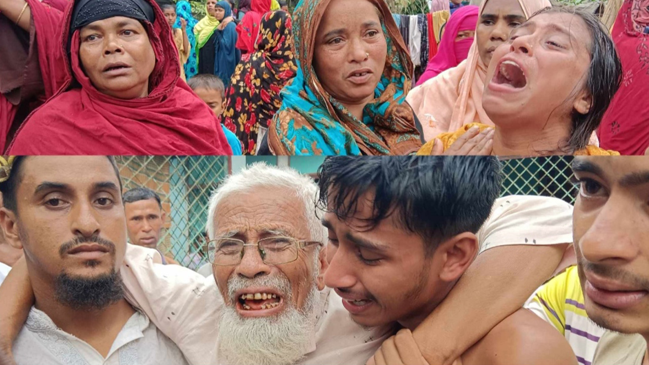 ঝিনাইদহের শৈলকূপায় গোলকনগর গ্রামে আ.লীগ কর্মী সাঈদ বিশ্বাসের স্বজনদের আহাজারি। ছবি : কালবেলা