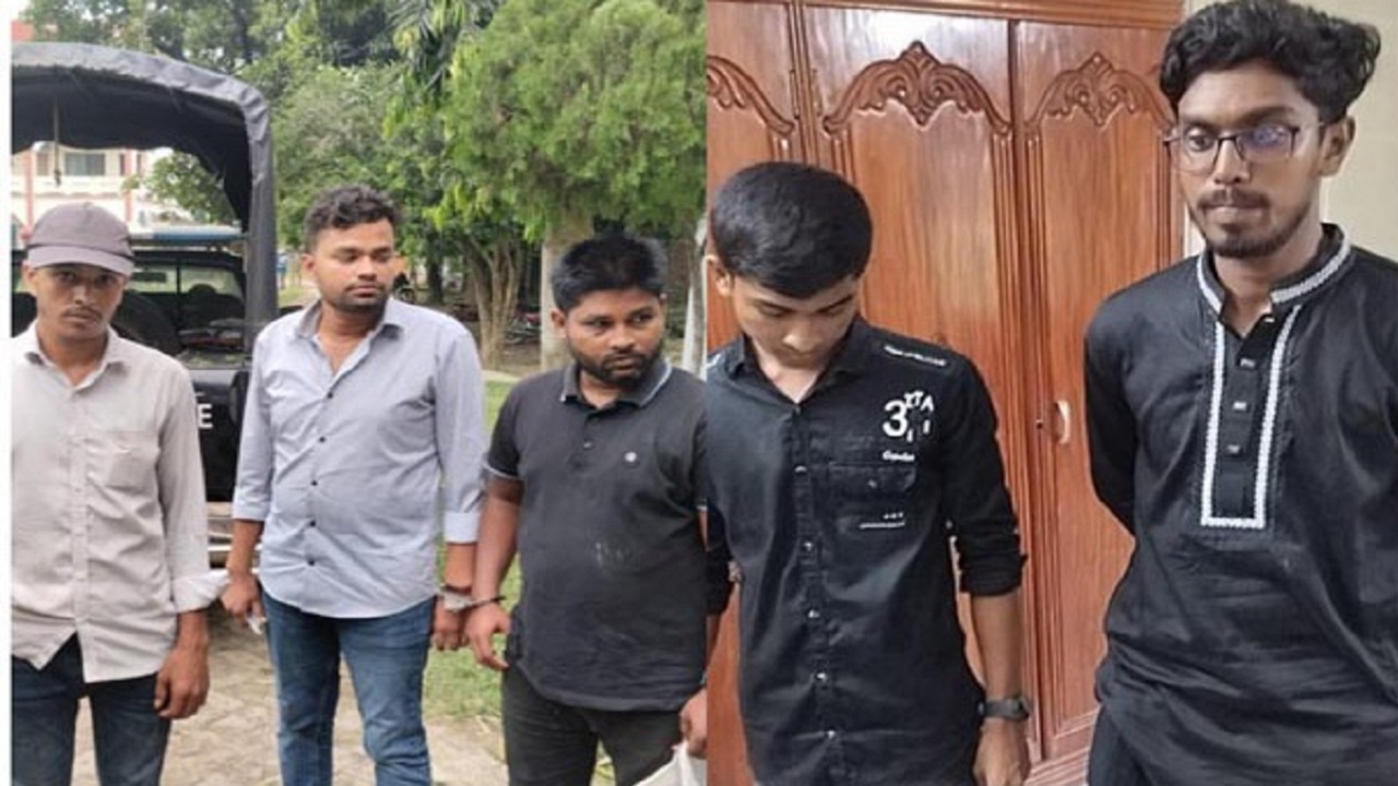 এইচএসসি পরীক্ষা দিতে গিয়ে যশোর বিজ্ঞান ও প্রযুক্তি বিশ্ববিদ্যালয়ের এক শিক্ষার্থীসহ আটক ভুয়া পরীক্ষার্থীরা। ছবি : কালবেলা