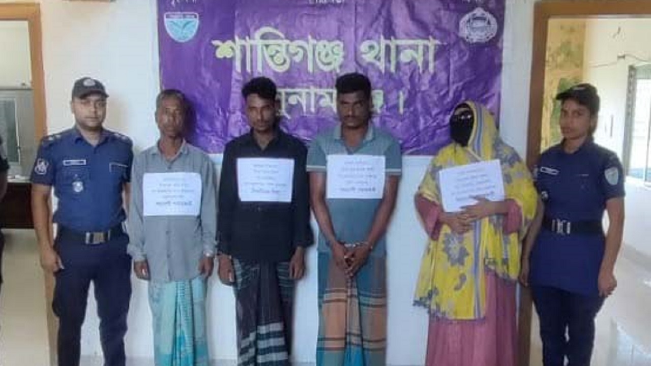 শিশু বিক্রির অভিযোগে গ্রেপ্তার আসামিরা। ছবি : কালবেলা