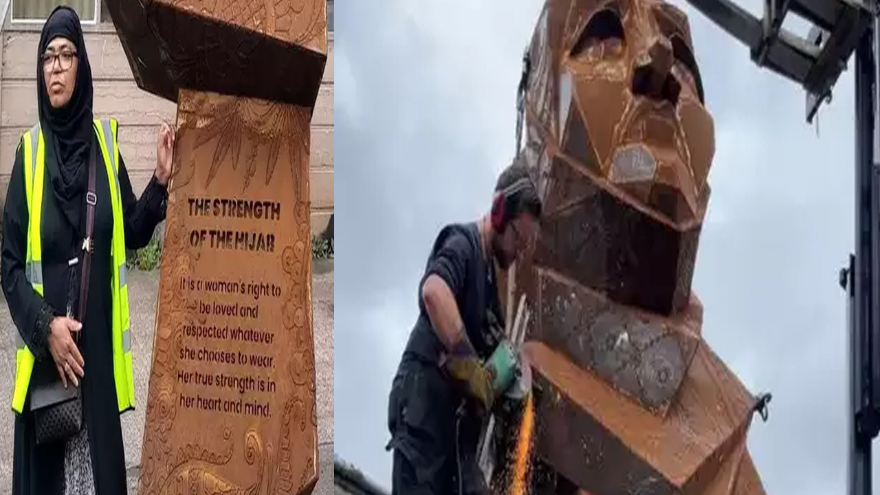 হিজাব নিয়ে প্রথম ভাস্কর্য। ছবি : পিএ