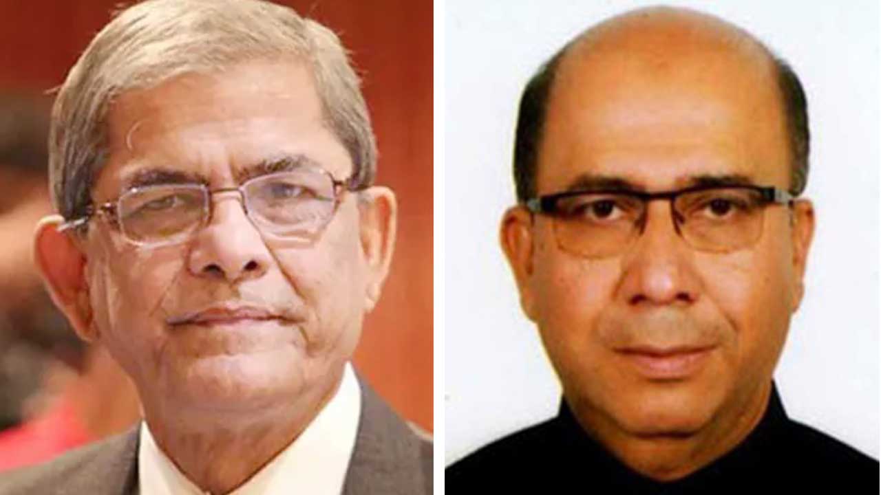 বিএনপির মহাসচিব মির্জা ফখরুল ইসলাম আলমগীর ও কৃষক লীগের সভাপতি সমীর চন্দ। ছবি : সংগৃহীত