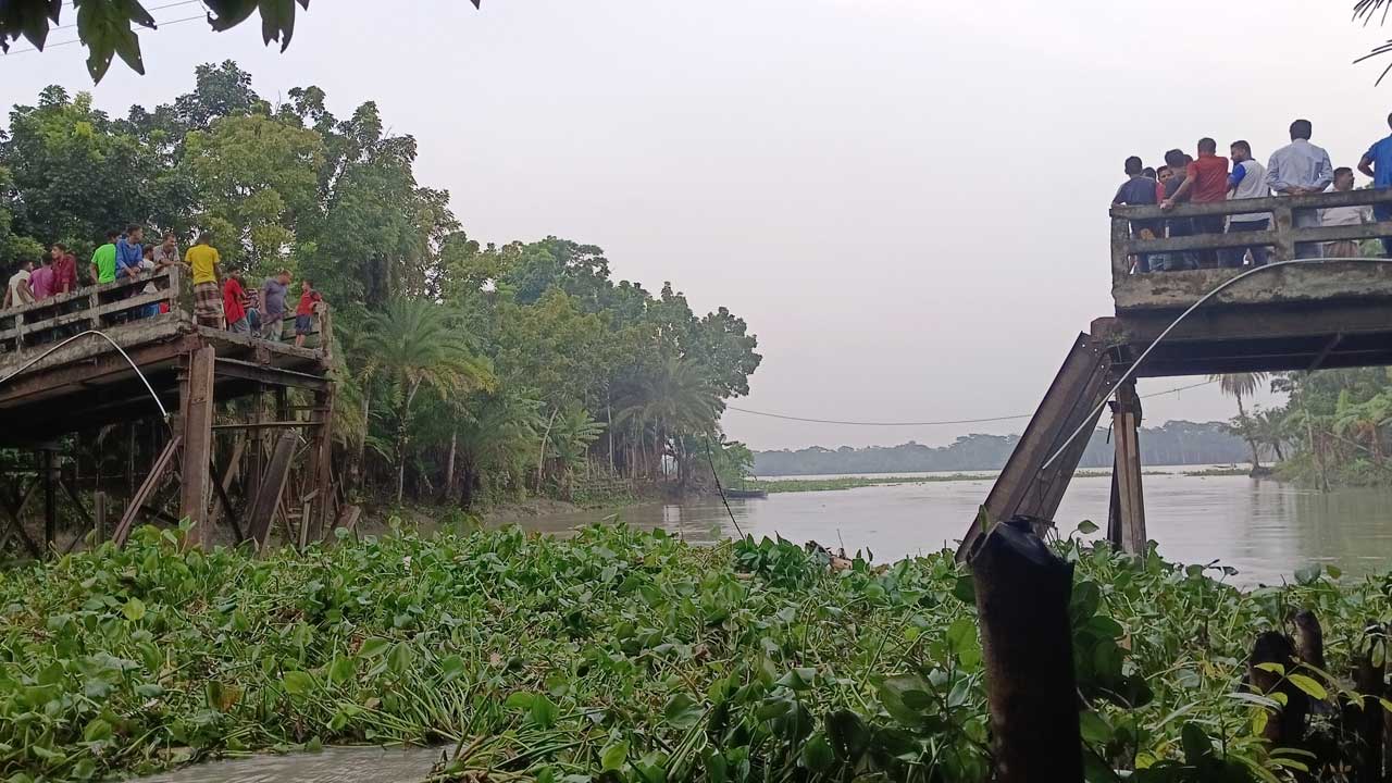যানবাহনের অতিরিক্ত ভারে ভেঙে গেছে ব্রিজ। ছবি: সংগৃহীত