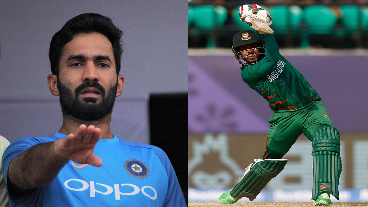 ভারতীয় উইকেটকিপার দিনেশ কার্তিক ও মেহেদি হাসান মিরাজ। ছবি : সংগৃহীত