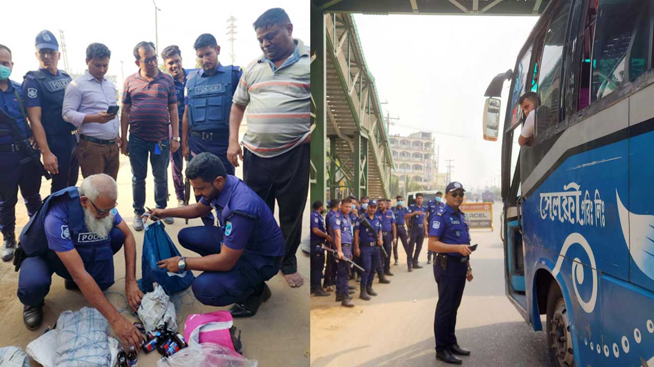 আমিনবাজারে চেকপোস্ট বসিয়ে পুলিশের তল্লাশি। ছবি : কালবেলা
