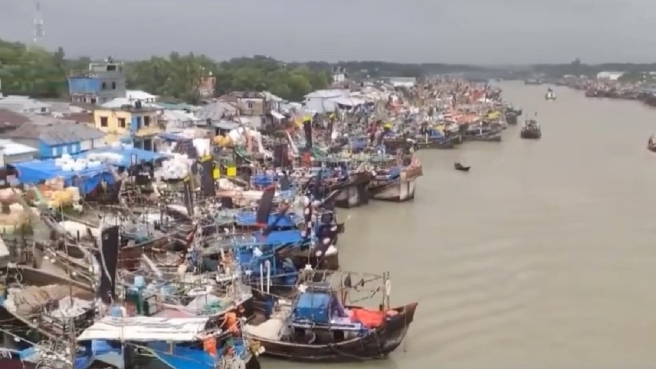 তালতলী উপকূলে নোঙর করা জেলেদের নৌকা। ছবি : কালবেলা