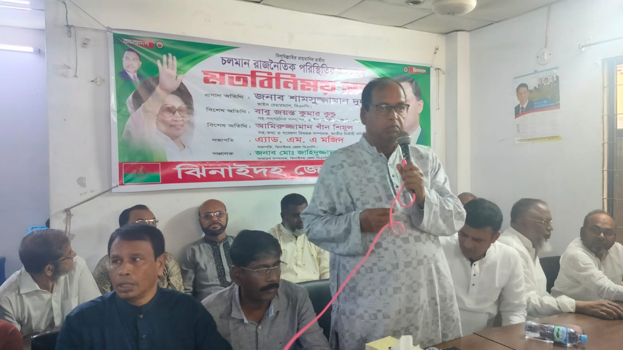 ঝিনাইদহ জেলা বিএনপির এক প্রস্তুতি সভায় বিএনপির ভাইস চেয়ারম্যান শামসুজ্জামান দুদু। ছবি : কালবেলা