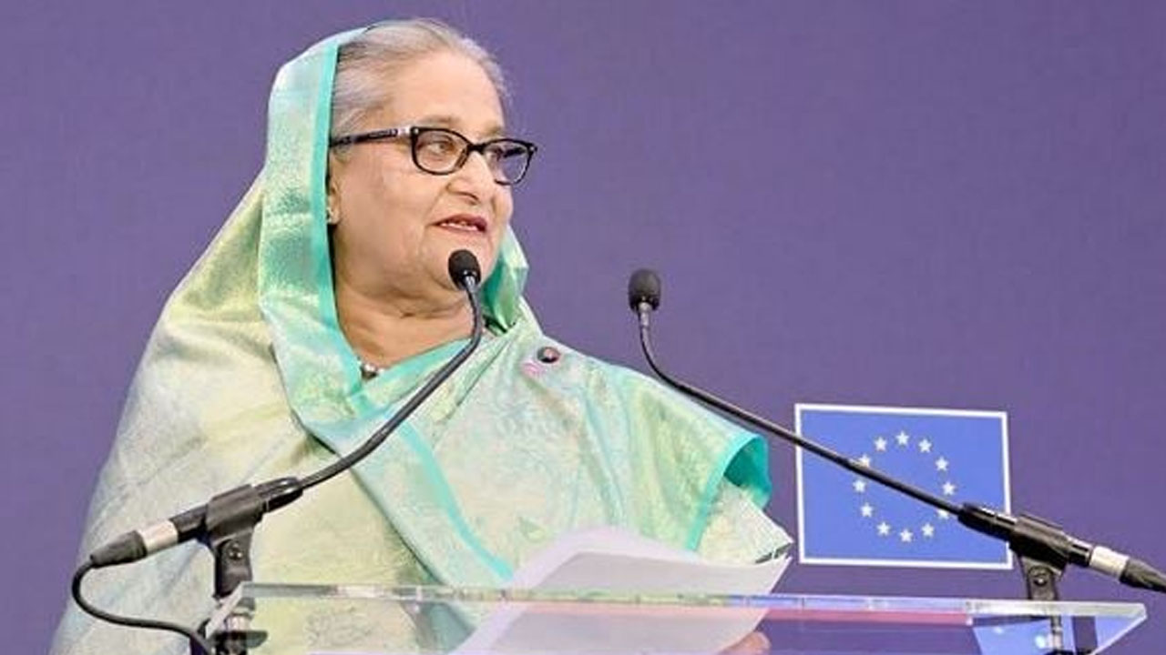 ব্রাসেলসের জিজিএফ কনফারেন্স হলে প্রধানমন্ত্রী শেখ হাসিনা। ছবি : সংগৃহীত