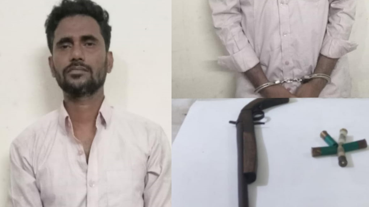 শফিকুল ইসলাম সোহেল ও উদ্ধার করা অস্ত্র। ছবি : কালবেলা