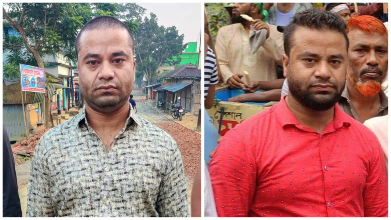 গ্রেপ্তারের সময় (বাঁমে) ও ২৮ অক্টোবর বিএনপির সমাবেশের দিন আপন। ছবি: সংগৃহীত