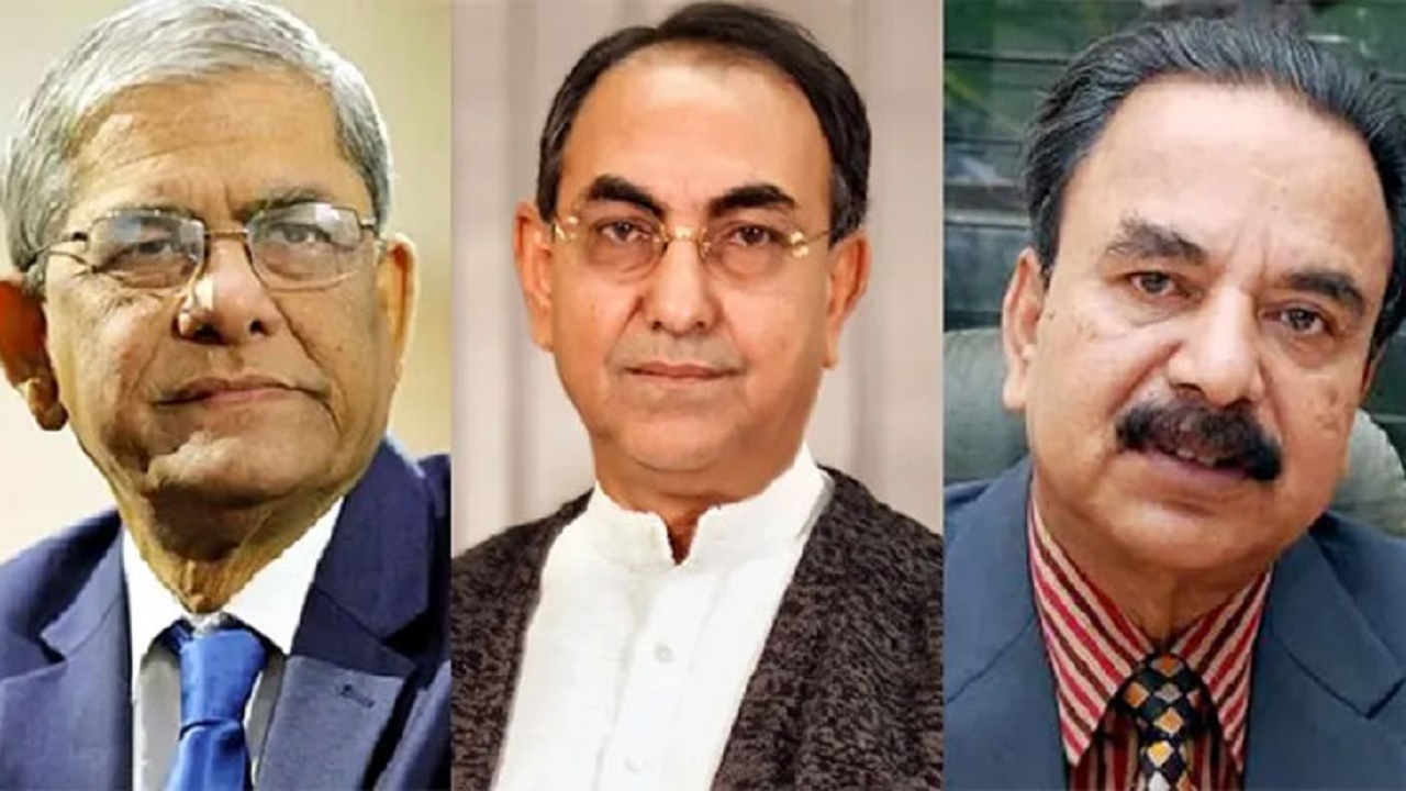 মির্জা ফখরুল ইসলাম, মির্জা আব্বাস এবং গয়েশ্বর চন্দ্র রায়। ছবি : সংগৃহীত