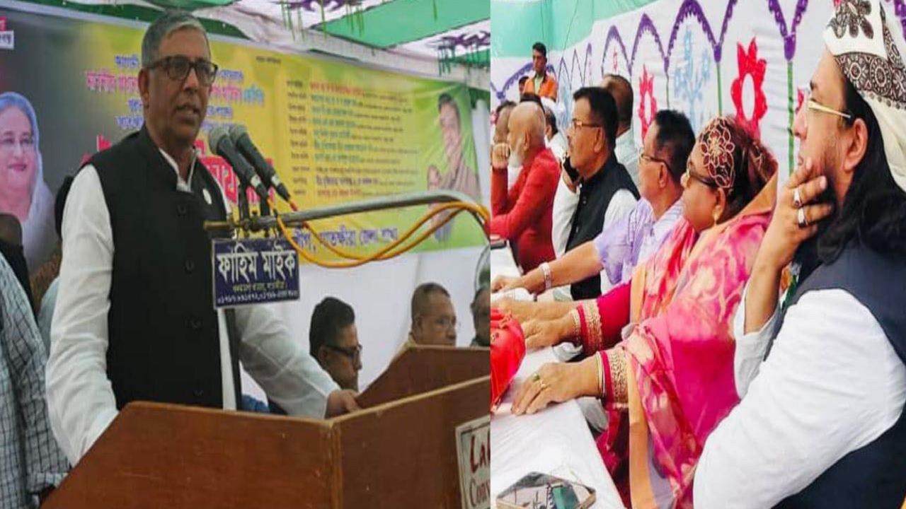 সাতক্ষীরা শহরের একটি রিসোর্ট সেন্টারে সাতক্ষীরা জেলা আওয়ামী লীগ আয়োজিত যৌথ মতবিনিময় সভায় কথা বলছেন আ ফ ম বাহাউদ্দিন নাছিম। ছবি : কালবেলা