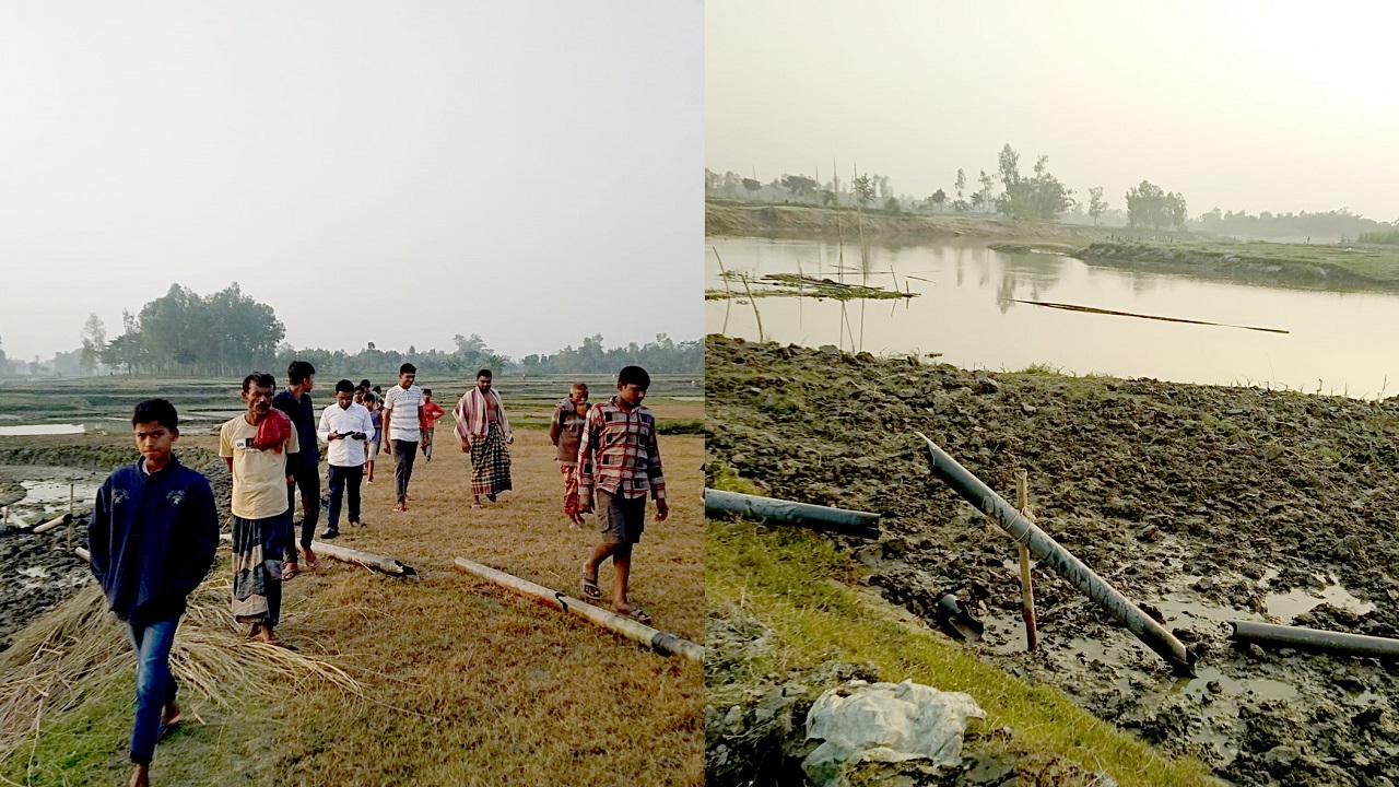 অভিযান চালিয়ে প্রায় ৩শ মিটার পাইপ ভেঙে গুঁড়িয়ে দেওয়া হয়। ছবি : কালবেলা