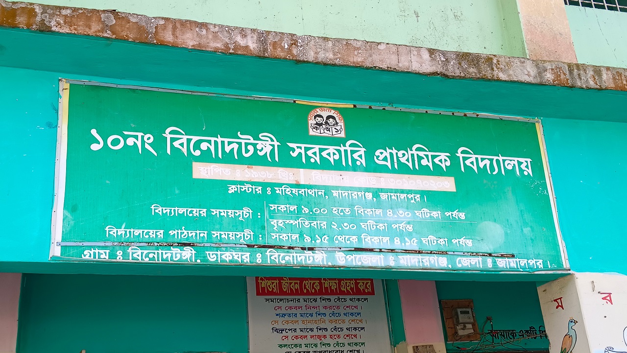 জামালপুরের মাদারগঞ্জের বিনোদটঙ্গী সরকারি প্রাথমিক বিদ্যালয়। ছবি : কালবেলা