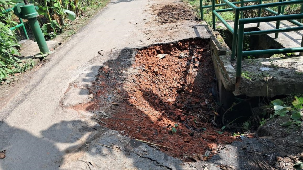 লেবুখালী বগা আরএইচডি সড়ক থেকে গাবতলী বাজারের ভেঙে পড়া সড়ক। কালবেলা