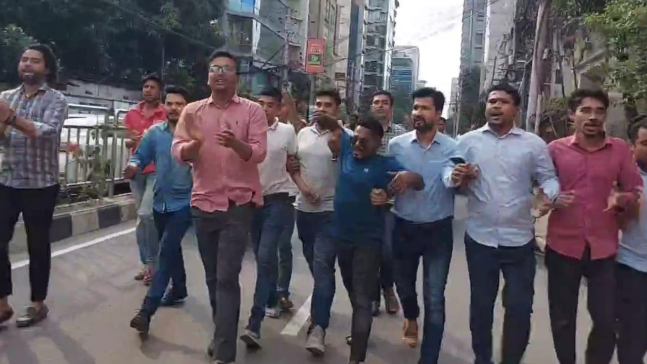 হরতাল সফলে বনানীতে ছাত্রদলের মিছিল। ছবি : কালবেলা