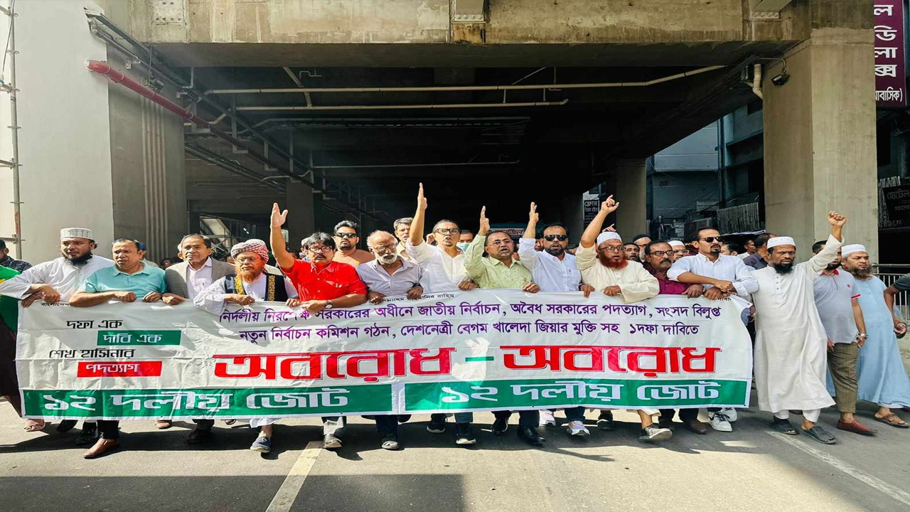 বিজয়নগর এলাকায় ১২ দলীয় জোটের বিক্ষোভ মিছিল। ছবি: কালবেলা