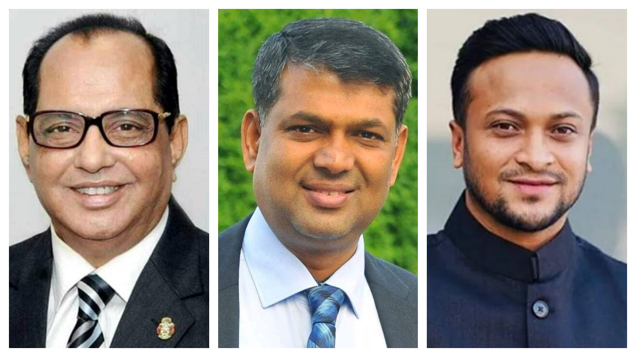 বাঁ থেকে ড. বীরেন শিকদার, সাইফুজ্জামান শিখর ও সাকিব আল হাসান। পুরোনো ছবি