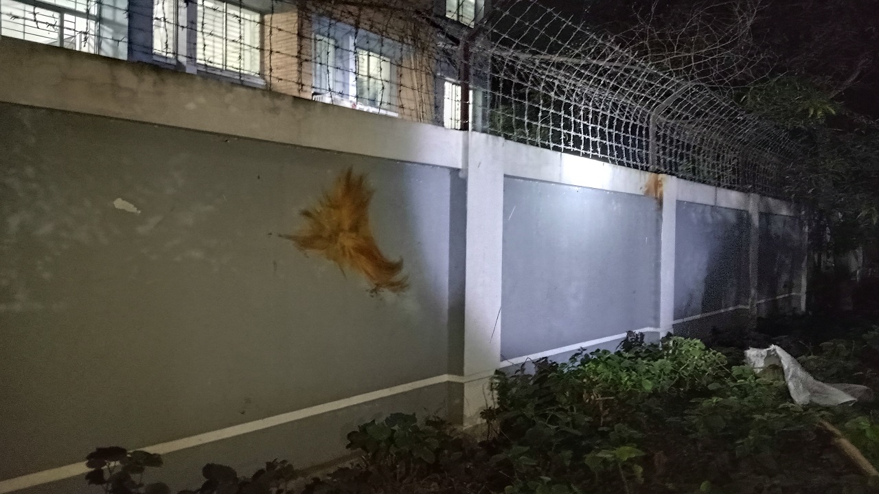 নির্বাচন অফিসের সীমানা প্রাচীরে দুটি ককটেল বিস্ফোরণ ঘটায় দুর্বৃত্তরা। ছবি :কালবেলা