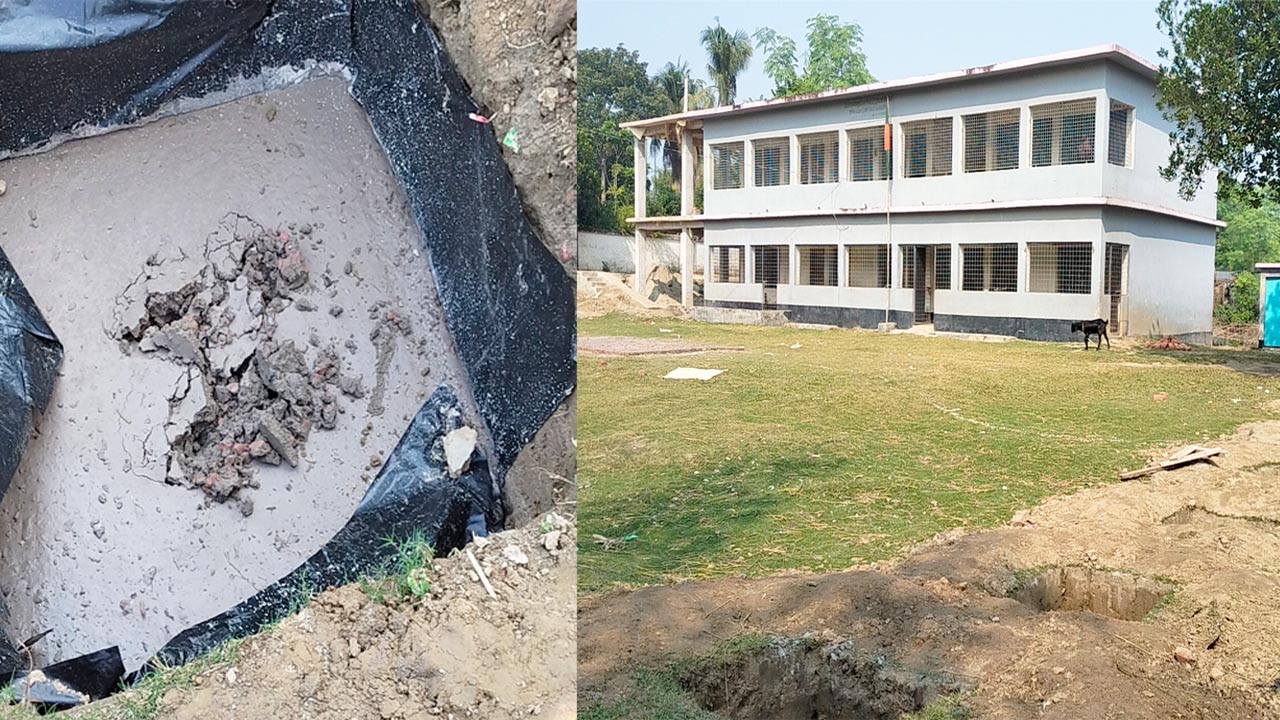 প্রকল্পের কাজে রড ছাড়াই ঢালাই। ছবি : কালবেলা
