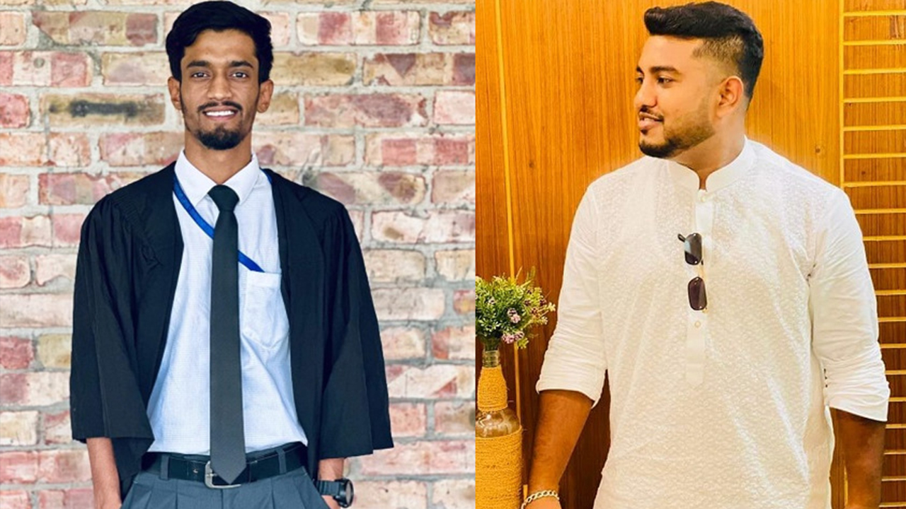 ছাত্রলীগ নেতা শীষ মোহাম্মদ (বামে) ও মুস্তাকিম মুহিব (ডানে)। ছবি : কালবেলা