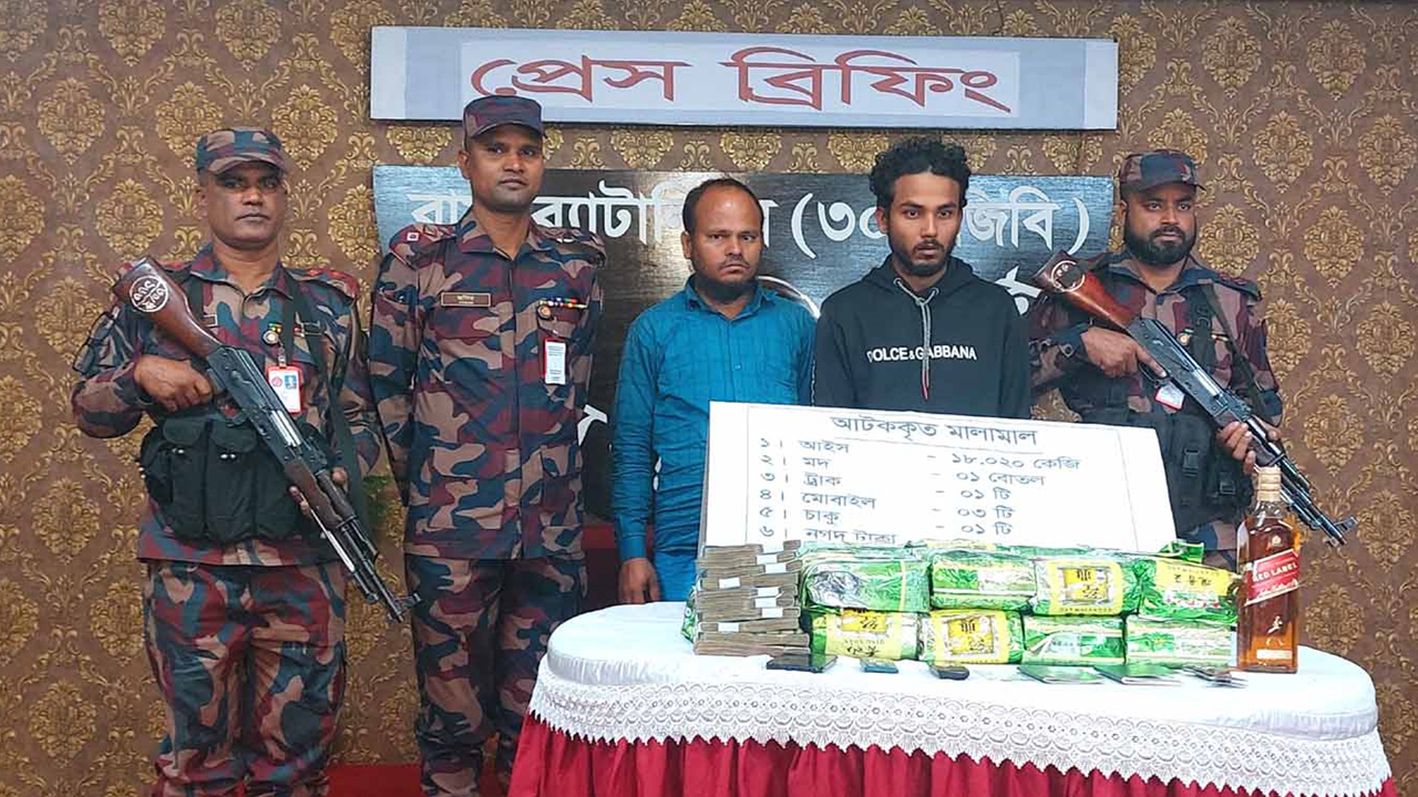 উদ্ধার করা মাদক ও আটক দুজন। ছবি : কালবেলা