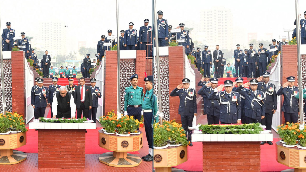 রাজারবাগ পুলিশ লাইন্স স্মৃতিসৌধে স্বরাষ্ট্রমন্ত্রী ও আইজিপির শ্রদ্ধা। ছবি: সংগৃহীত