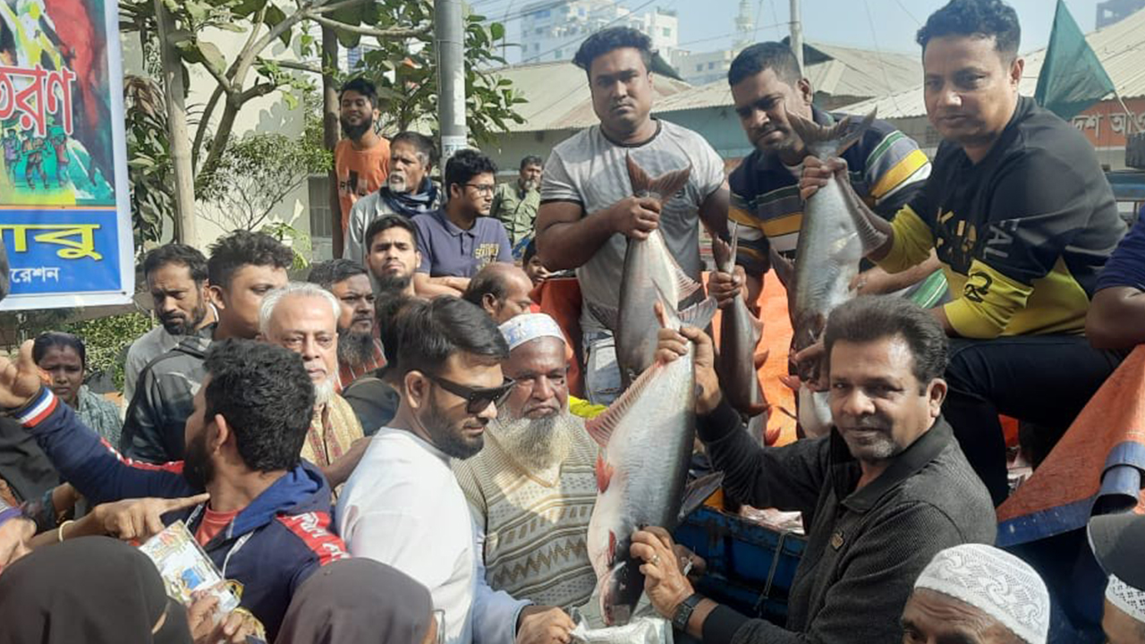 নারায়ণগঞ্জে বিজয় দিবসে ১২ হাজার পরিবারের মাঝে ৭০ হাজার মাছ বিতরণ। ছবি : কালবেলা