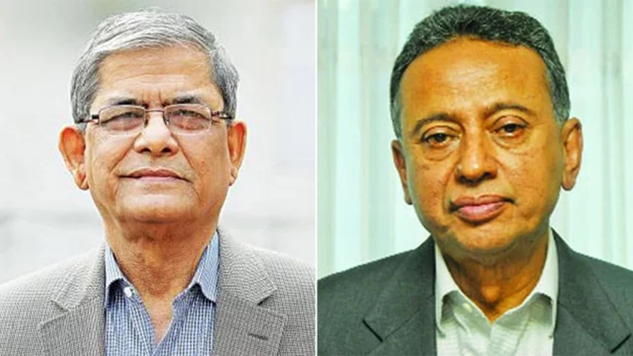 বিএনপির মহাসচিব মির্জা ফখরুল ইসলাম আলমগীর (বামে) ও স্থায়ী কমিটির সদস্য আমির খসরু মাহমুদ চৌধুরী (ডানে)। ছবি : কালবেলা