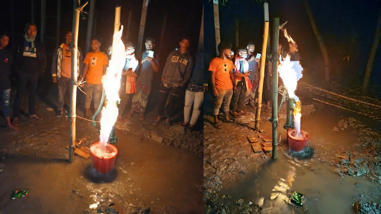টিউবওয়েল থেকে বের হওয়া গ্যাস। ছবি : কালবেলা
