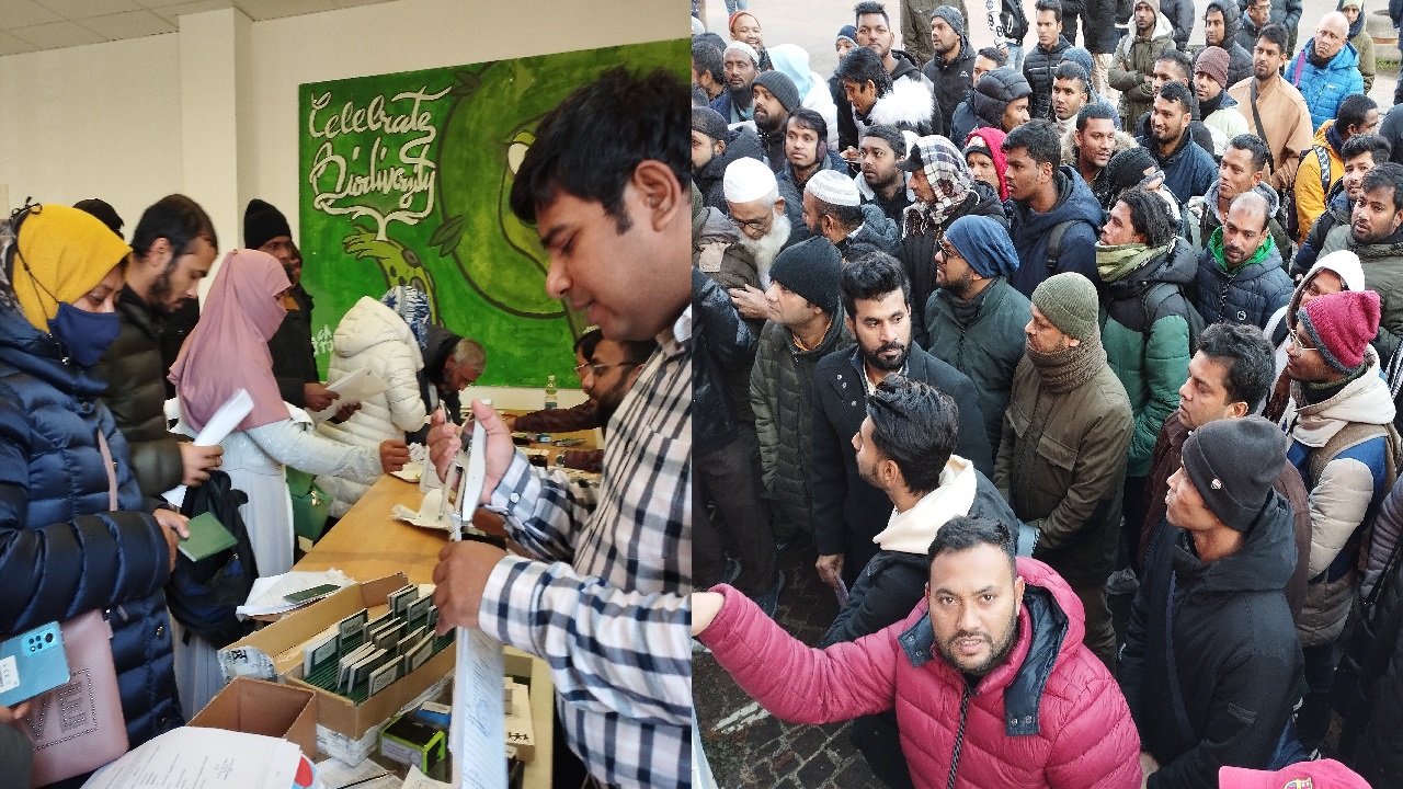 ইতালির ভিচেন্সায় ভ্রাম্যমাণ কনস্যুলেট সেবা নিতে প্রবাসীদের ভিড়। ছবি : কালবেলা