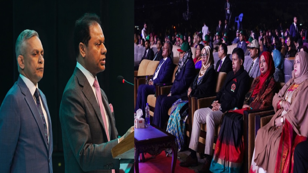 সেনাবাহিনী প্রধান জেনারেল এস এম শফিউদ্দিন আহমেদ বাংলাদেশ সেনাবাহিনীর সার্বিক তত্ত্বাবধানে অনুষ্ঠিত মহান বিজয় দিবস-২০২৩ উপলক্ষে জয়ধ্বনি কনসার্ট অনুষ্ঠানে বক্তব্য প্রদান করেন। ছবি: আইএসপিআর